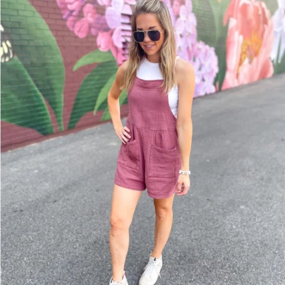 Easel gauzy dusty blue overalls